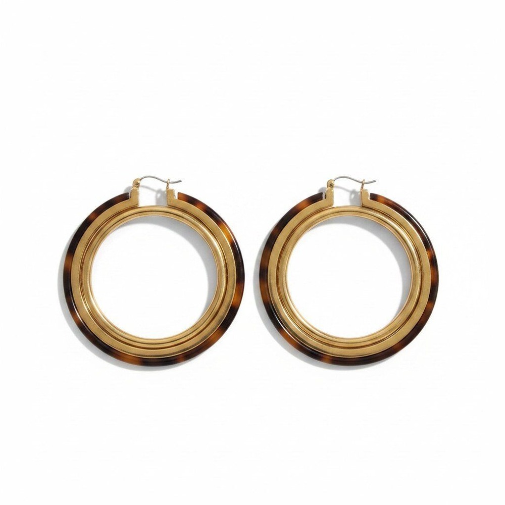 Womens OS‎ Gold Tortoise Shell Double Hoop Earrings Boho Vintage Fashion Jewelry